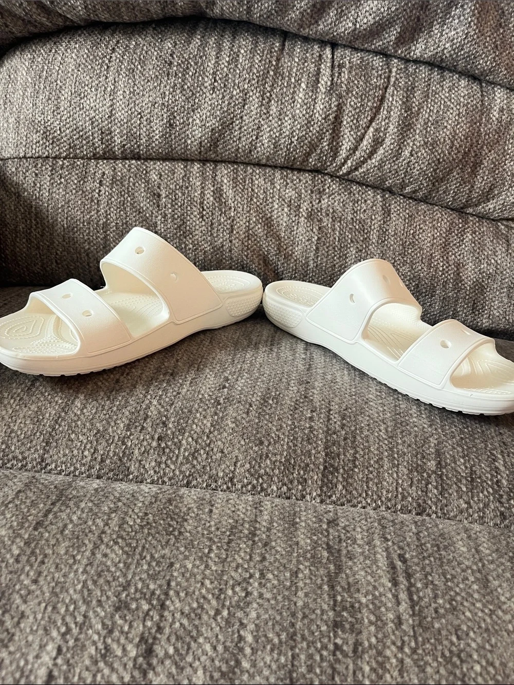 CROCS White Double-Band Slide Sandals Size 13 Men’s Iconic Comfort Excellent